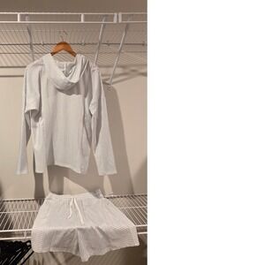 Exclusive White Striped Lounge Set Hoodie & Shorts Womens XL NWT